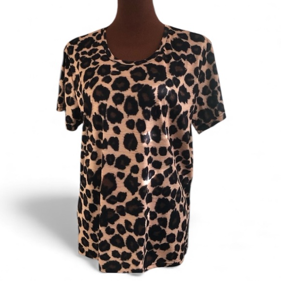 Losturban Short Sleeve Scoop Neck Leopard Print Athletic Top Plus Size XXL NWOT - Picture 2 of 10